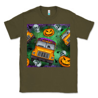 Army Green halloween bus and pumpkin seamless pattern Classic Tee - BundleAndBundleShop