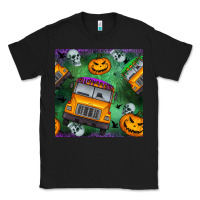 Black halloween bus and pumpkin seamless pattern Classic Tee - BundleAndBundleShop