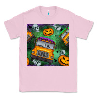 Bubblegum Pink halloween bus and pumpkin seamless pattern Classic Tee - BundleAndBundleShop