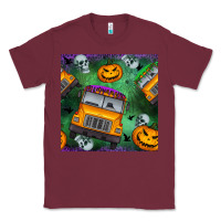 Burgundy halloween bus and pumpkin seamless pattern Classic Tee - BundleAndBundleShop