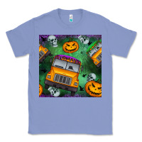 Colony Blue halloween bus and pumpkin seamless pattern Classic Tee - BundleAndBundleShop
