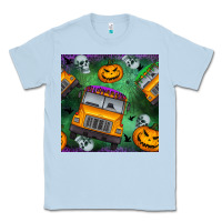 Dusty Blue halloween bus and pumpkin seamless pattern Classic Tee - BundleAndBundleShop
