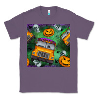 Lavender halloween bus and pumpkin seamless pattern Classic Tee - BundleAndBundleShop