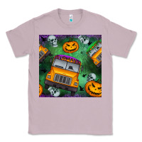 Lilac halloween bus and pumpkin seamless pattern Classic Tee - BundleAndBundleShop