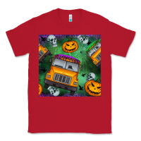 Red halloween bus and pumpkin seamless pattern Classic Tee - BundleAndBundleShop