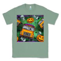 Sage halloween bus and pumpkin seamless pattern Classic Tee - BundleAndBundleShop
