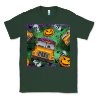 Sports Green halloween bus and pumpkin seamless pattern Classic Tee - BundleAndBundleShop