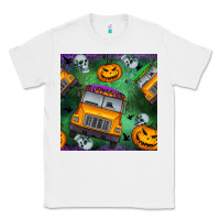 White halloween bus and pumpkin seamless pattern Classic Tee - BundleAndBundleShop