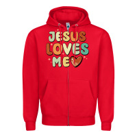 Red jesus loves me Zipper Hoodie - MaliasSmallBusiness