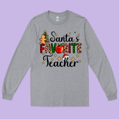 Santa's Favorite Teacher Long Sleeve Tee Designed By Adodesignshop