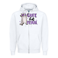 White cute but feral Zipper Hoodie - MaliasSmallBusiness