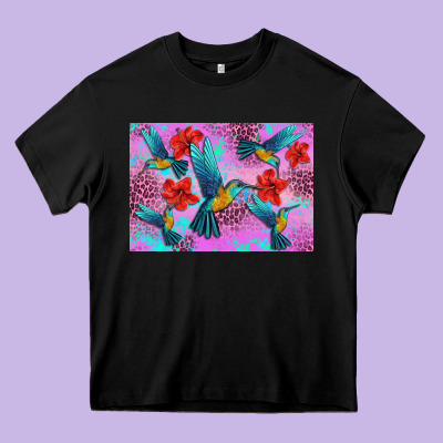 Flower Hummingbird Heavy Core Tee Designed By Artiststas