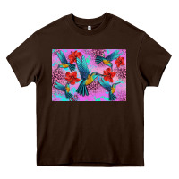 Chocolate Brown Flower Hummingbird Heavy Core Tee - Artiststas