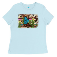 Baby Blue cactus boot background Ladies Tee - AdoDesignShop