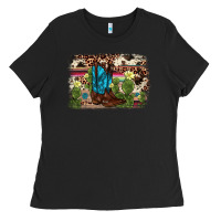 Black cactus boot background Ladies Tee - AdoDesignShop