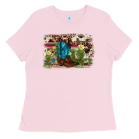 Bubblegum Pink cactus boot background Ladies Tee - AdoDesignShop