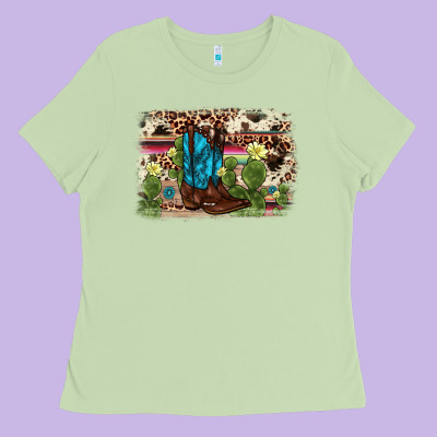 Cactus Boot Background Ladies Tee Designed By Adodesignshop
