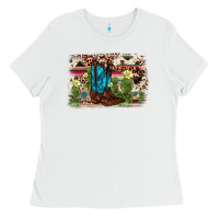 White cactus boot background Ladies Tee - AdoDesignShop