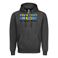 Charcoal Heather down right amazing down syndrome awareness Zipper Hoodie - MaliasSmallBusiness
