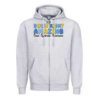 Heather Grey down right amazing down syndrome awareness Zipper Hoodie - MaliasSmallBusiness
