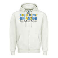Oatmeal Heather down right amazing down syndrome awareness Zipper Hoodie - MaliasSmallBusiness