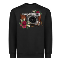 Black floral feather vintage camera Heavyweight Sweatshirt - FaDigitalArtStudio