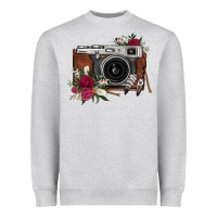 Heather Grey floral feather vintage camera Heavyweight Sweatshirt - FaDigitalArtStudio