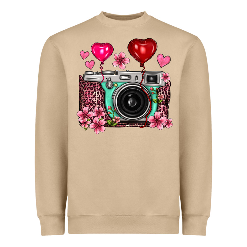 Floral Heart Pink Leopard Vintage Camera Heavyweight Sweatshirt by FaDigitalArtStudio | Teevron