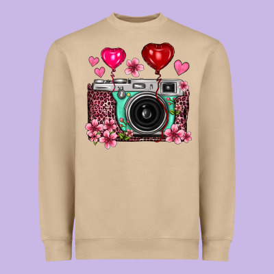 Floral Heart Pink Leopard Vintage Camera Heavyweight Sweatshirt Designed By Fadigitalartstudio