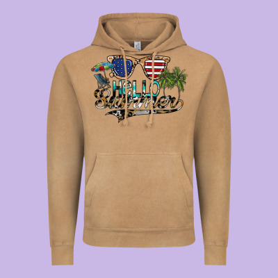 Hello Summer Vintage Hoodie Designed By Sublimationcraftshop