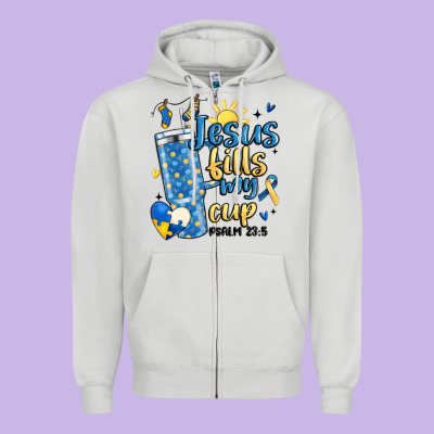 Down Syndrome Jesus Fills My Cup Zipper Hoodie Designed By Maliassmallbusiness