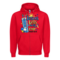 Red down syndrome jesus fills my cup Zipper Hoodie - MaliasSmallBusiness