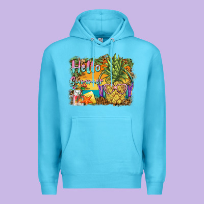 Hello Summer Pineapple Premium Hoodie Designed By Barkaloodesign