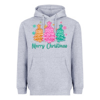 Heather Grey merry christmas glitter trees Heavyweight Hoodie - MaliasSmallBusiness