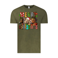 Vintage Olive Merry christmas horses Vintage Tee - FaDigitalArtStudio