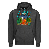 Charcoal Heather happy camper Zipper Hoodie - MaliasSmallBusiness