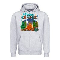 Heather Grey happy camper Zipper Hoodie - MaliasSmallBusiness