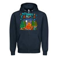 Navy happy camper Zipper Hoodie - MaliasSmallBusiness