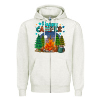 Oatmeal Heather happy camper Zipper Hoodie - MaliasSmallBusiness