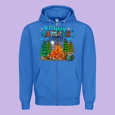 Happy Camper Zipper Hoodie Designed By Maliassmallbusiness