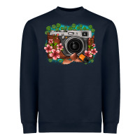 Navy floral lotus leaf film roll vintage camera Heavyweight Sweatshirt - FaDigitalArtStudio