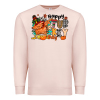 Pale Pink happy turkey day Premium Sweatshirt - MaliasSmallBusiness
