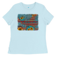 Baby Blue sunflower gemstone serape background Ladies Tee - AdoDesignShop