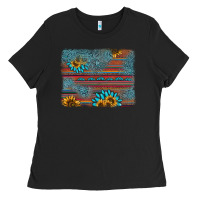 Black sunflower gemstone serape background Ladies Tee - AdoDesignShop