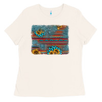 Bone sunflower gemstone serape background Ladies Tee - AdoDesignShop