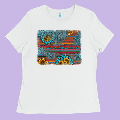 Sunflower Gemstone Serape Background Ladies Tee Designed By Adodesignshop