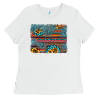 White sunflower gemstone serape background Ladies Tee - AdoDesignShop