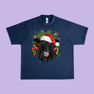 Christmas Black Angus Urban Heavy Tee Designed By Jahusdesignshop