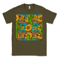 Army Green sunflower and cactus seamless pattern Classic Tee - BundleAndBundleShop