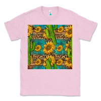 Bubblegum Pink sunflower and cactus seamless pattern Classic Tee - BundleAndBundleShop